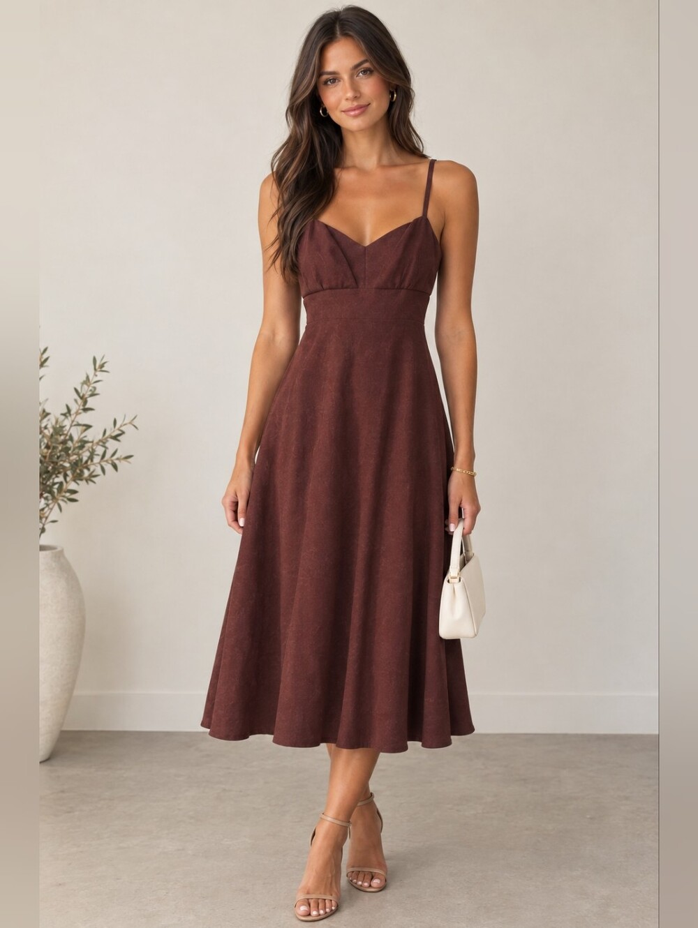 Wilfred Brown Midi Sundress with Spaghetti Straps Size 4